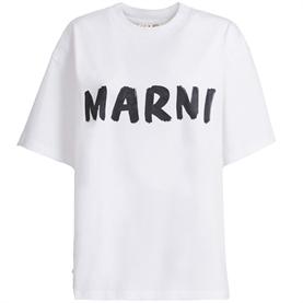 Marni Logo Organic Cotton T-shirt, Lily White/Black